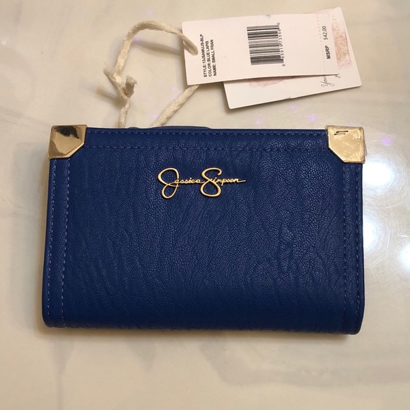 Jessica Simpson Small Fran Center Divider Faux Leather Wallet Blue Lapis NWT - Picture 3 of 14